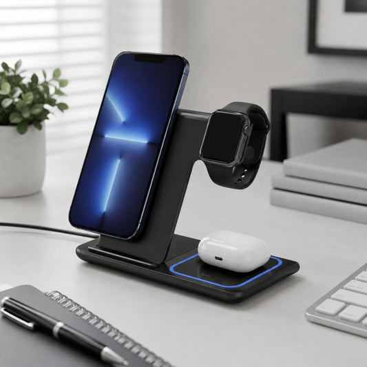 Station de Charge Sans Fil 3-en-1 15W avec Veilleuse