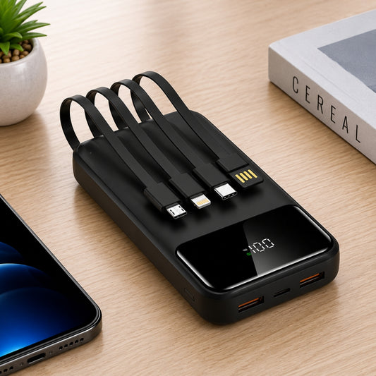 Batterie Externe 20000 mAh avec Câbles Intégrés et Écran LED