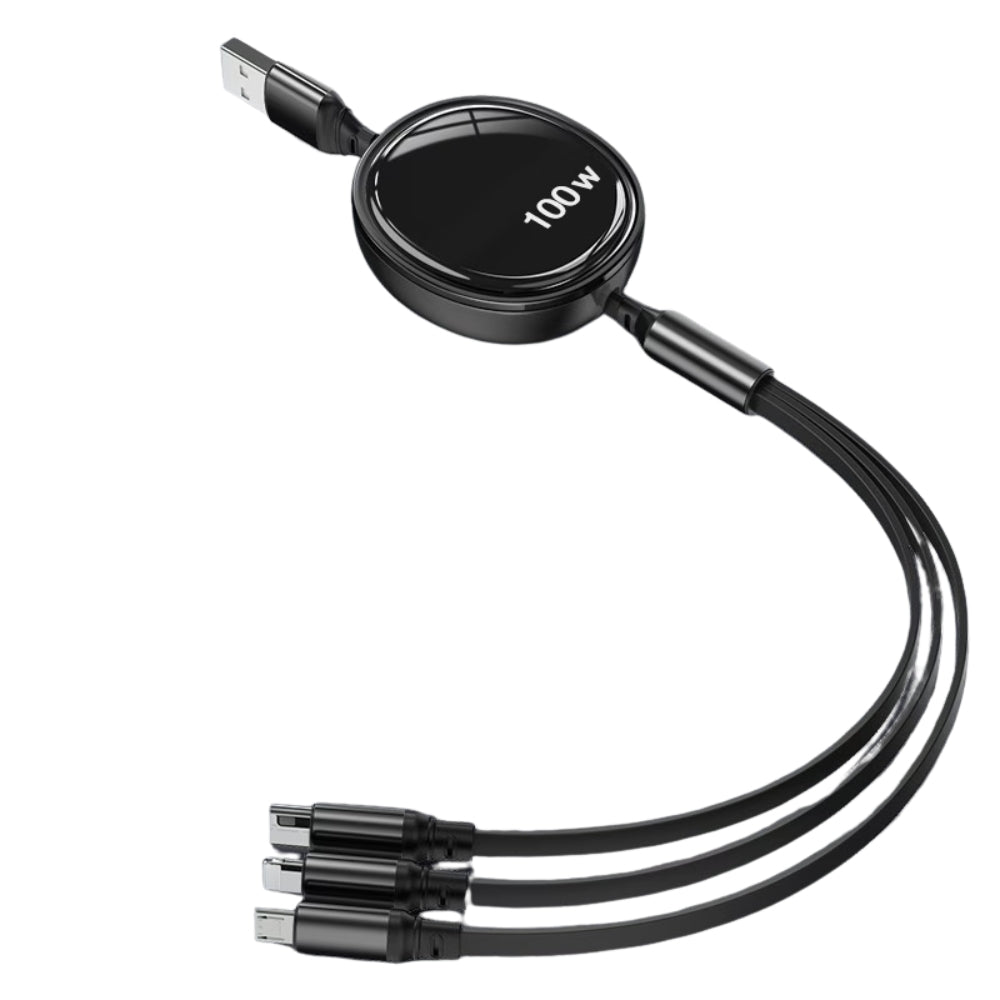 Câble USB Rétractable 3-en-1 Charge Rapide 100W