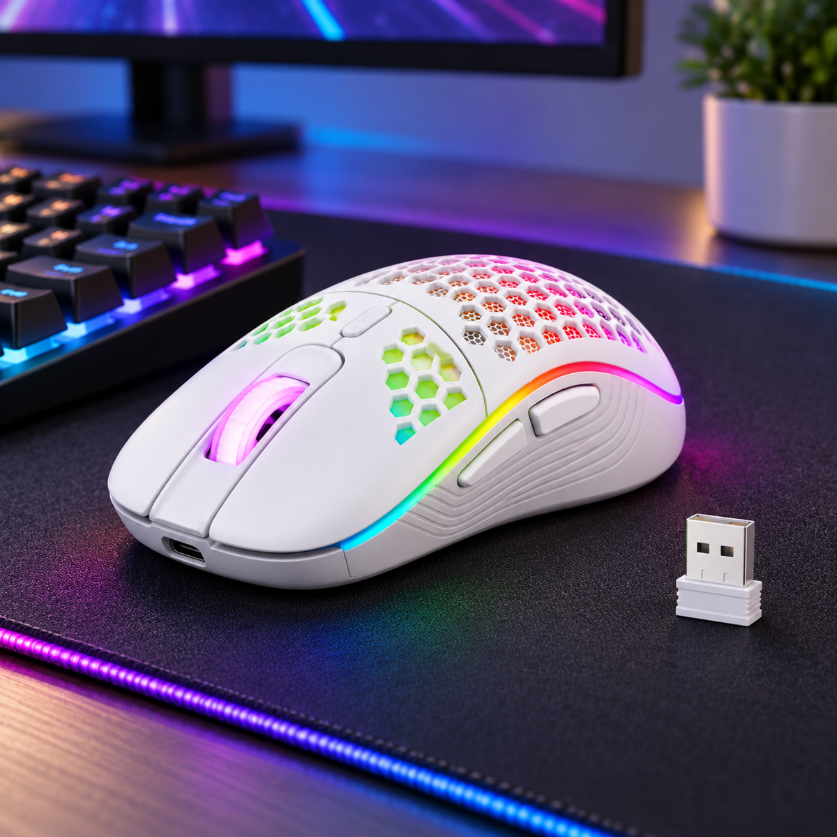 Souris Gaming Sans Fil Rechargeable avec Éclairage RVB