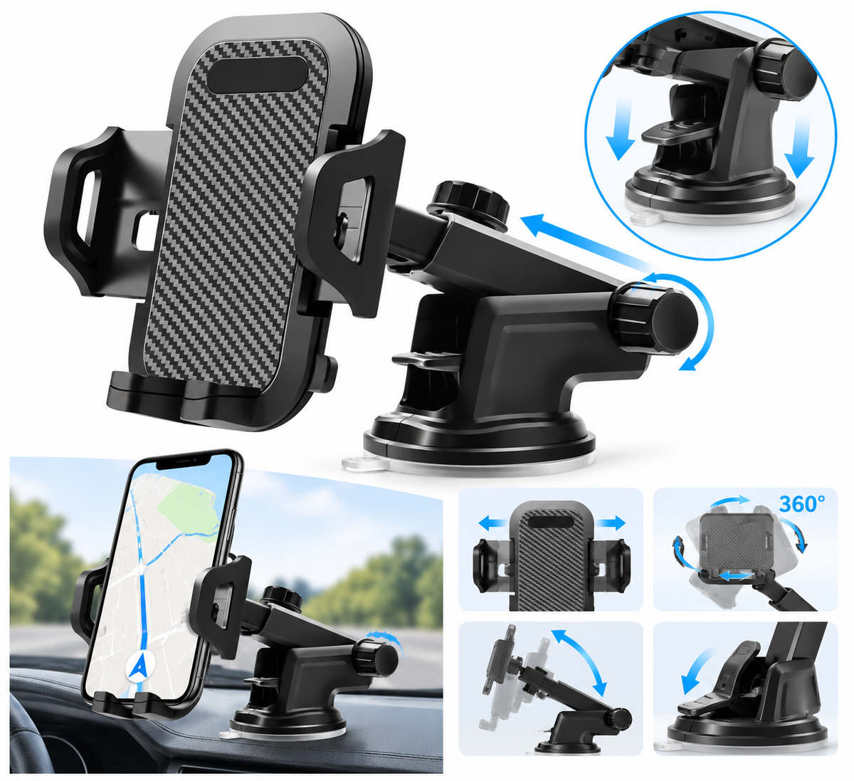Support Téléphone Voiture 360° à Ventouse