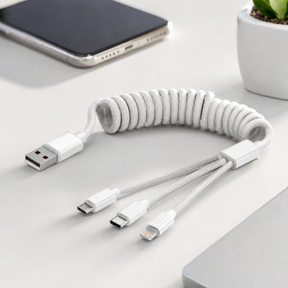 Câble de Charge 3-en-1 Spiralé Multi-Connecteurs