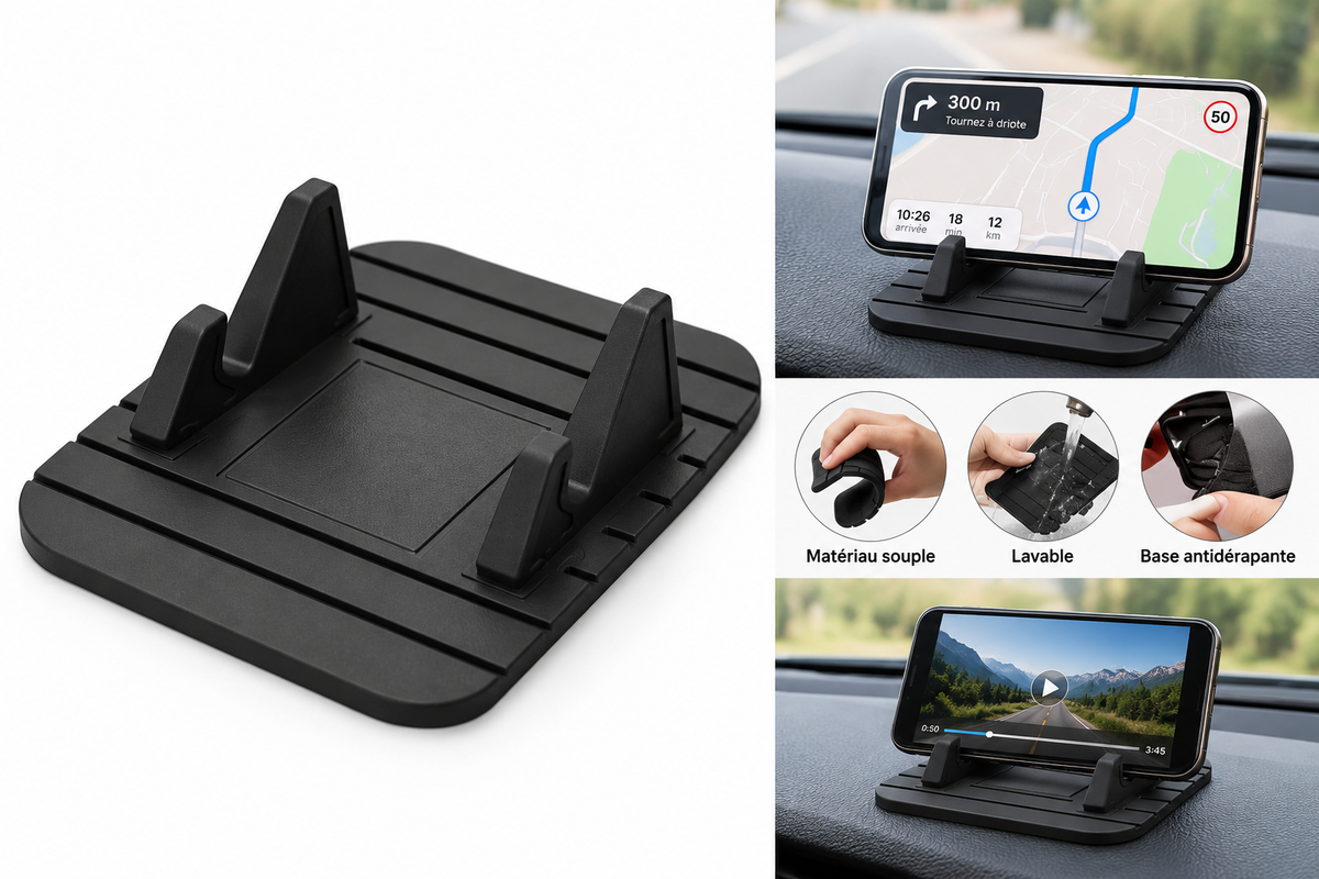 Support Téléphone Antidérapant en Silicone pour Tableau de Bord